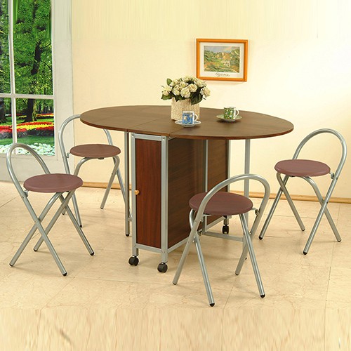 《C&B》橢圓折疊多用途蝴蝶桌椅組(一桌+四椅), , large