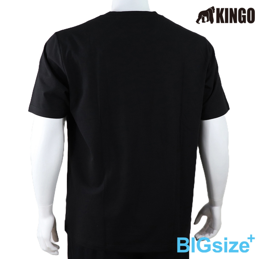 KINGO-大尺碼-男款 圓領T恤-黑-513119, , large