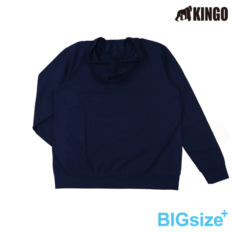 KINGO-大尺碼-男款 連帽彈性棉外套-丈青/深麻灰-K43502, , large