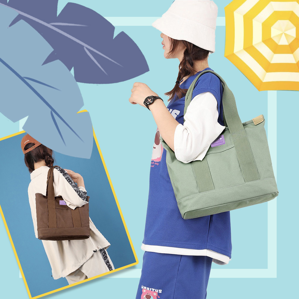 SPRING-日式簡約文青肩背斜背帆布包拉鍊千層包-多色, , large