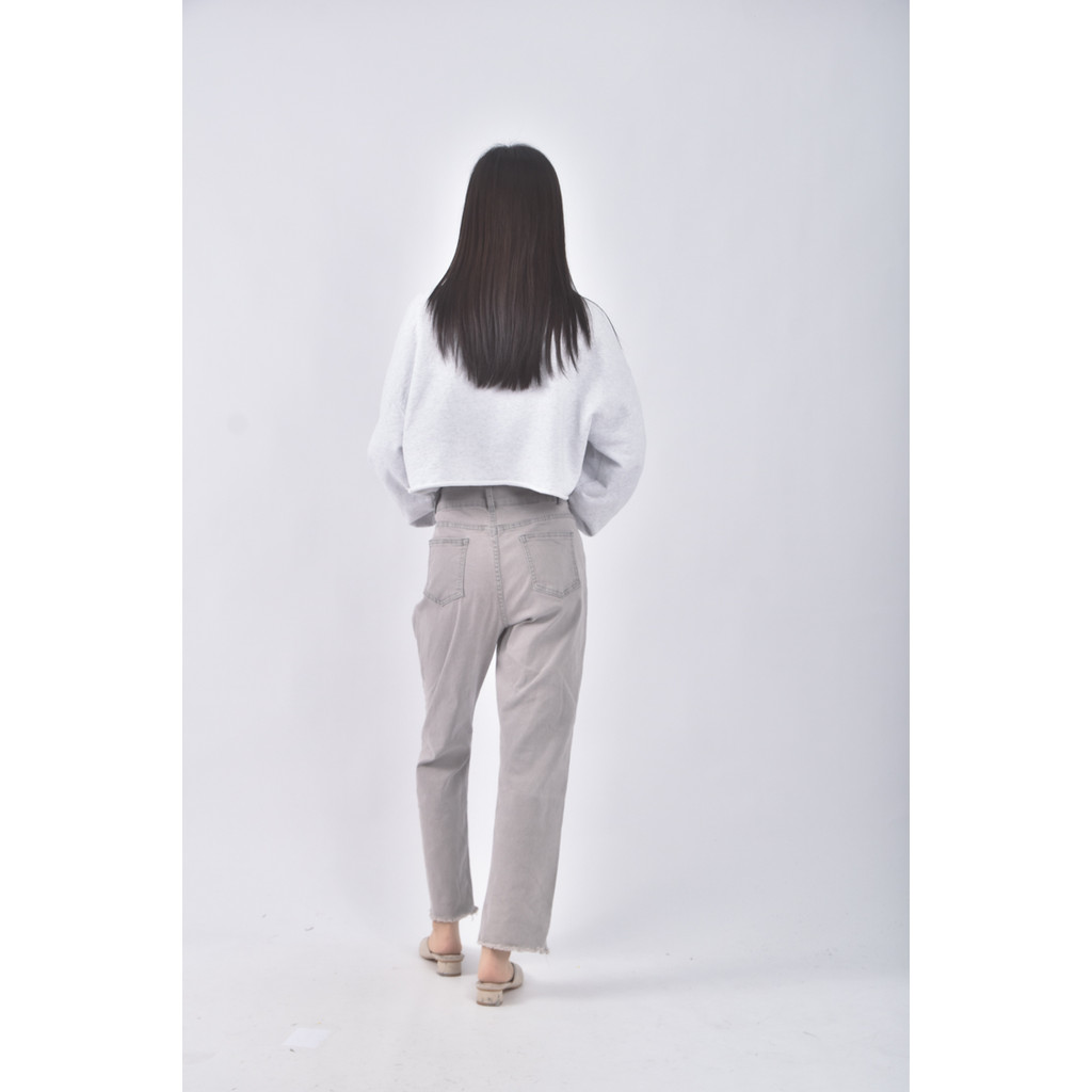 (2XL) 高腰丹寧牛仔質感棉質灰色長褲二手衣, , large