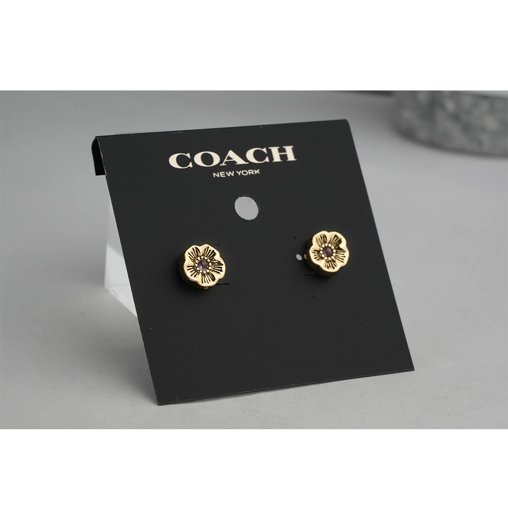 COACH 茶玫瑰造型針式耳環/金色, , large