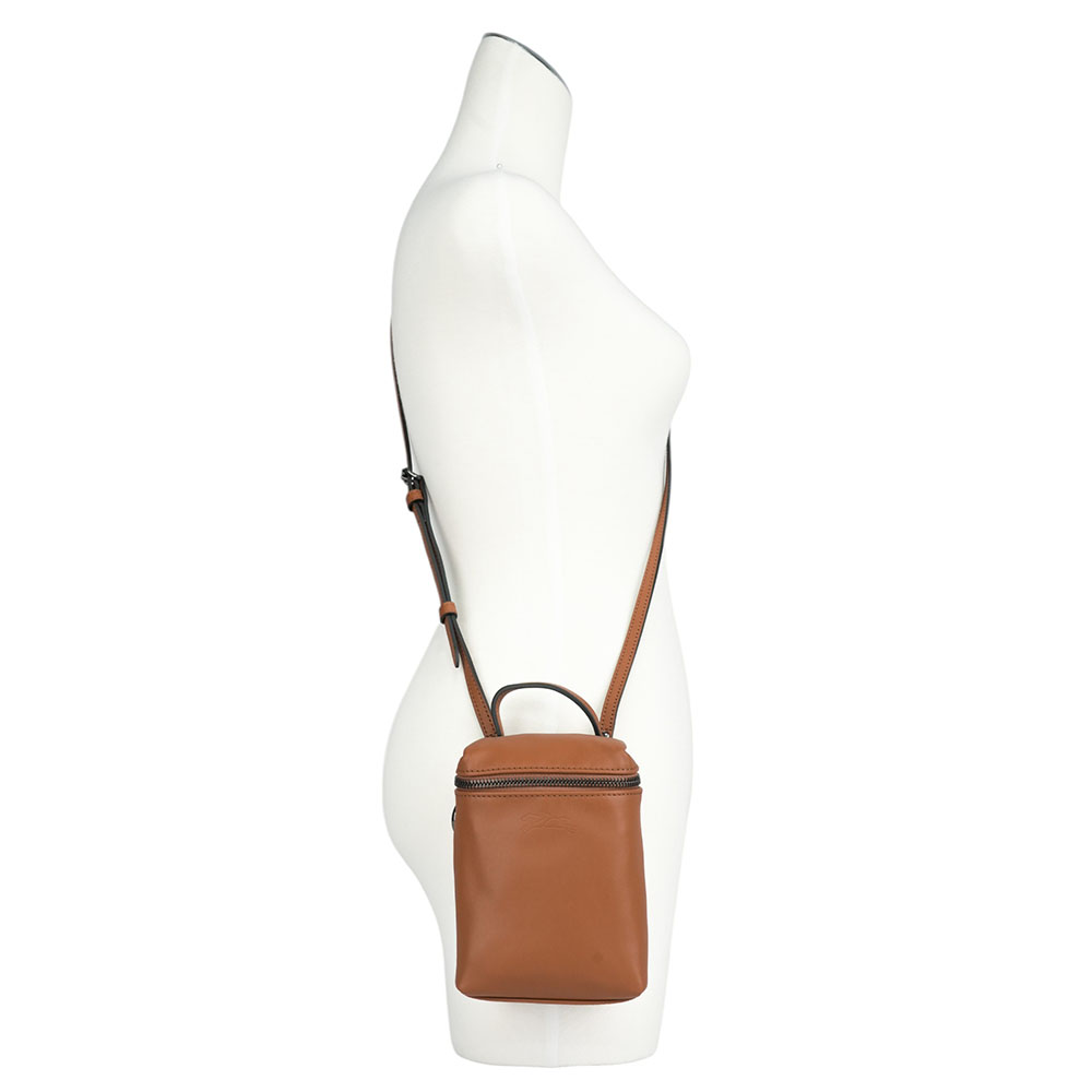 LONGCHAMP Le Pliage Xtra XS 小牛皮拉鍊迷你手提/斜背二用包/白蘭地酒色, , large