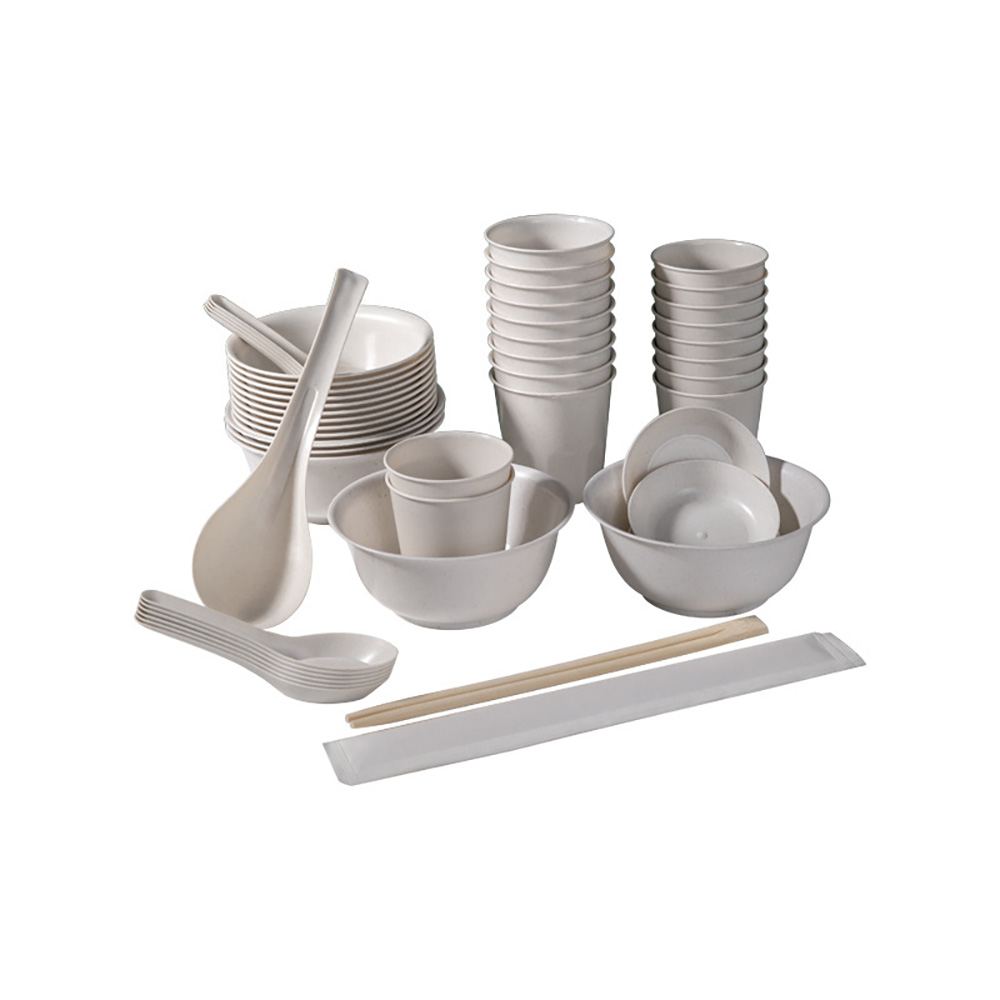 Camping Supplies Disposable Rice Husk Cutlery Set (4 Pieces) (Rice husk cutlery, eco-friendly bowls and chopsticks, picnic cutlery, household disposable bowls), , large