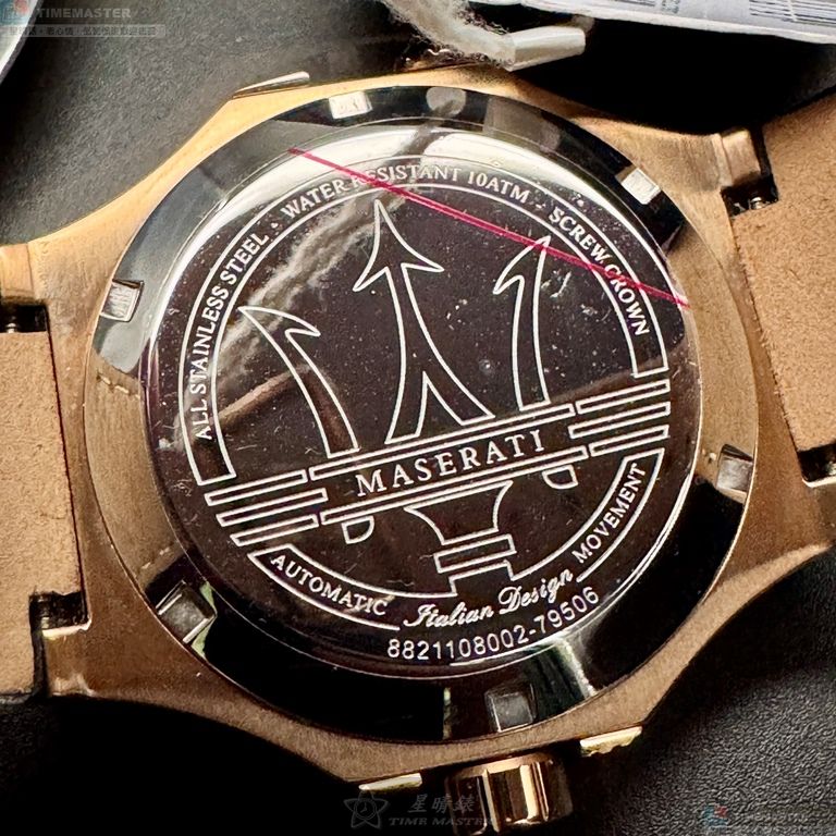 [星晴錶業]MASERATI手錶,42mm,R8821108002機械鏤空錶面玫瑰金錶殼深黑色真皮皮革錶帶款, , large