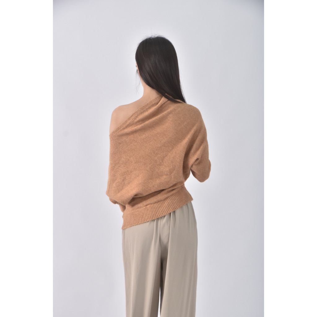 (XL) sister market韓牌斜肩棕色長袖上衣二手衣, , large