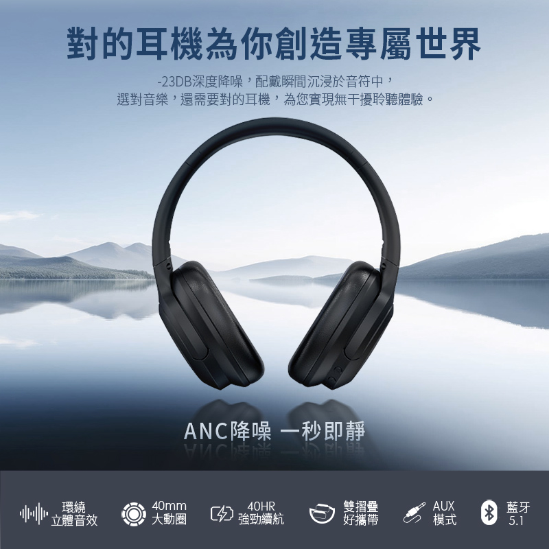 【miuzic沐音】ANC降噪沉浸式立體聲無線藍牙頭戴式耳機 E1 , , large