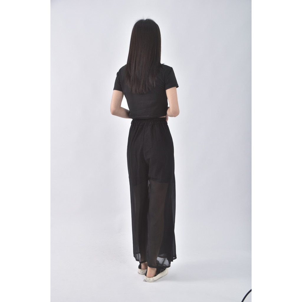 (S) zhi zi huia hai高腰質感網紗黑色長褲二手衣, , large