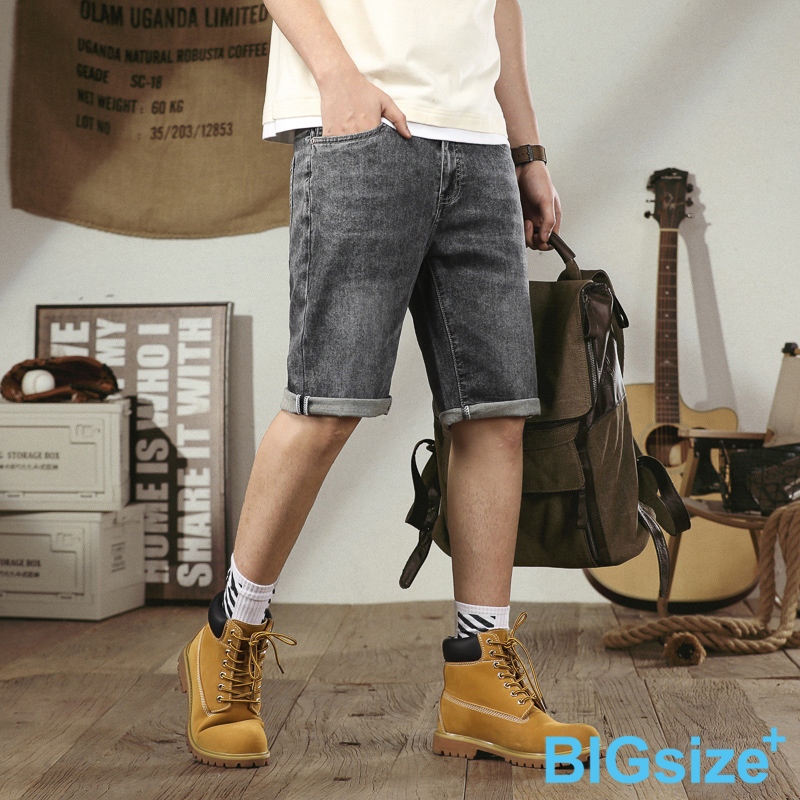 大尺碼-復古 薄款 牛仔短褲-刷黑-0205557, 12刷黑, large