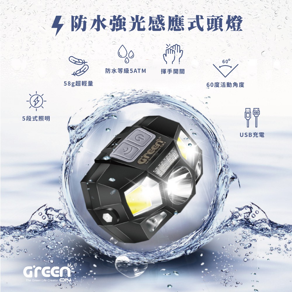 【GREENON】防水強光感應式LED頭燈(GSP-001) 揮手開關, , large