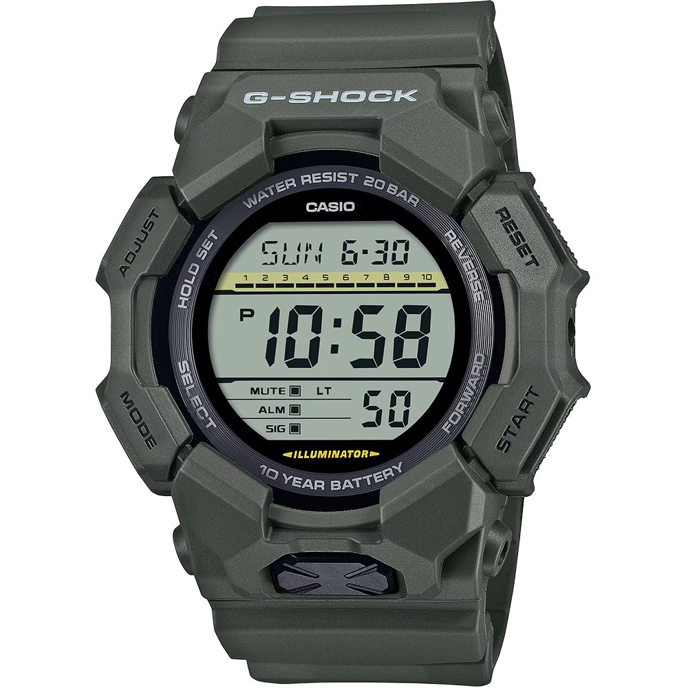 CASIO 卡西歐 G-SHOCK 軍綠色10年電力 大螢幕電子錶 學生錶 GD-010-3, , large