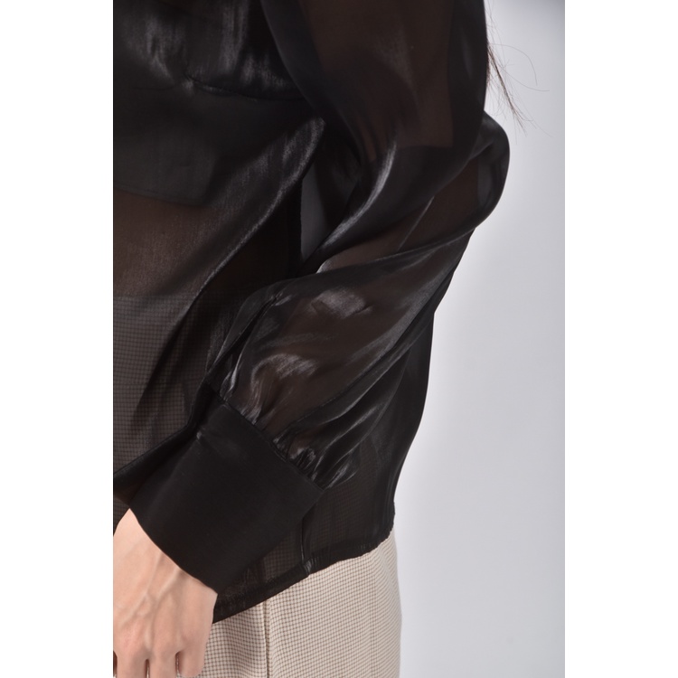 (S) 質感綁帶黑色長袖上衣二手衣, , large