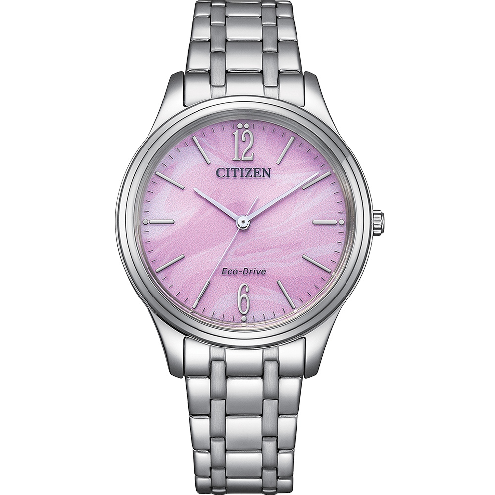 CITIZEN 星辰 光動能大三針時尚女錶 送禮-銀x粉紅/34mm EM0411-71X