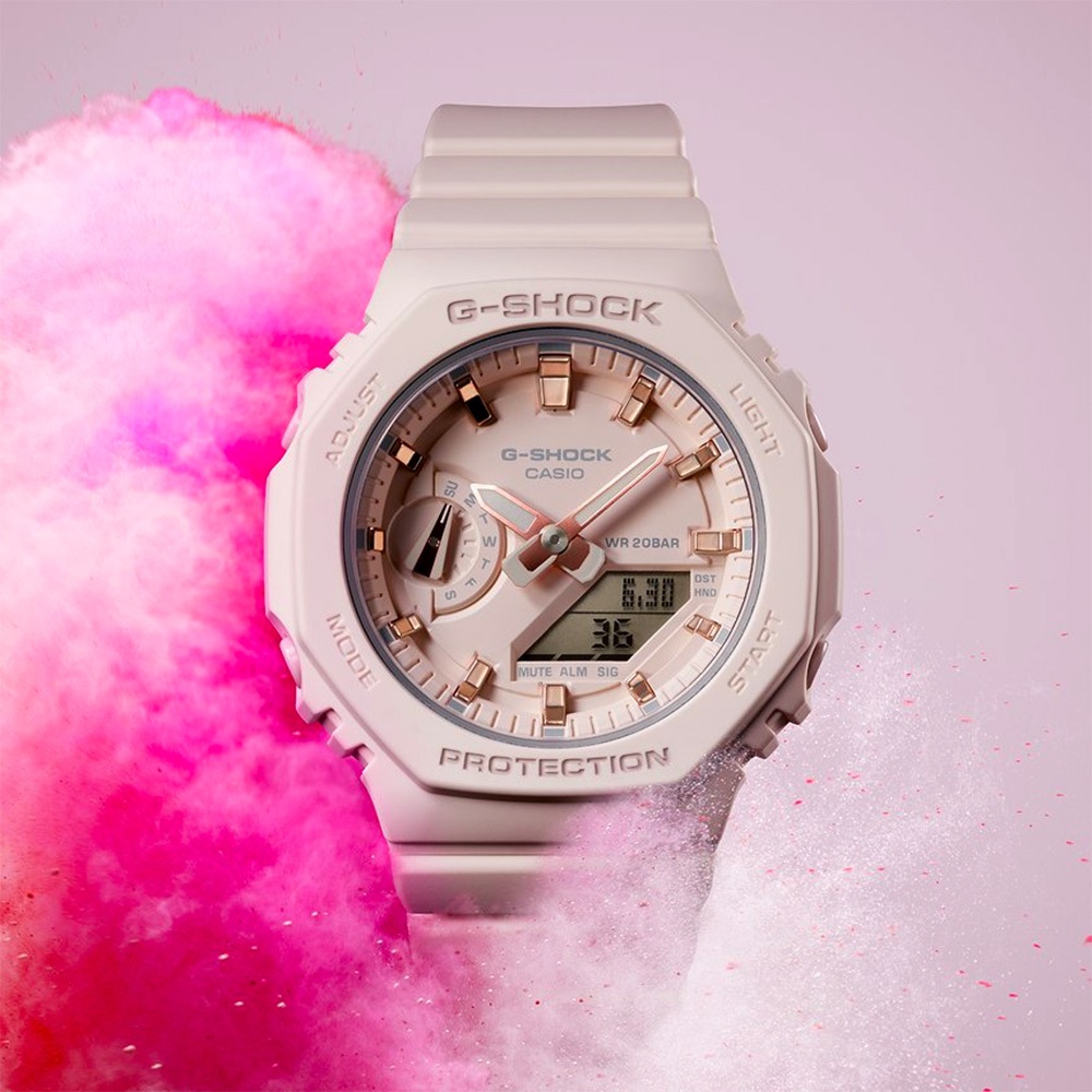 CASIO 卡西歐 G-SHOCK 奶茶色八角雙顯手錶 女錶 GMA-S2100-4A, , large