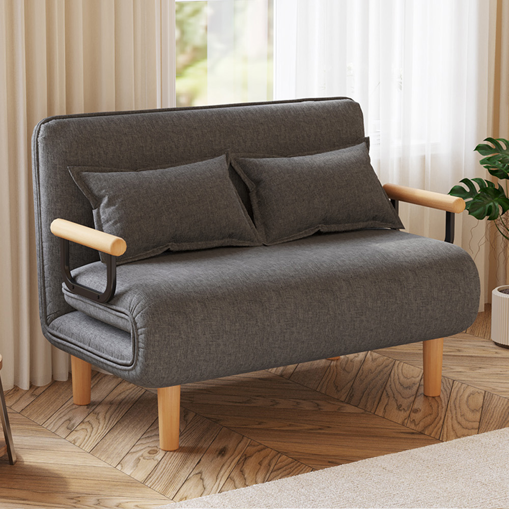 【AOTTO】120公分特大款多功能懶人折疊沙發床-深灰(SF-005GR), , large