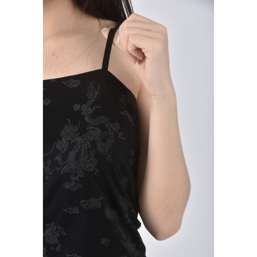 (S) 吊帶棉質無袖圖案黑色上衣二手衣, , large