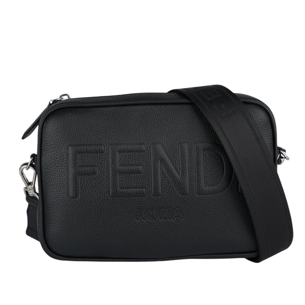 FENDI Roma 縫線標誌紋理皮革相機包/斜背包/黑色