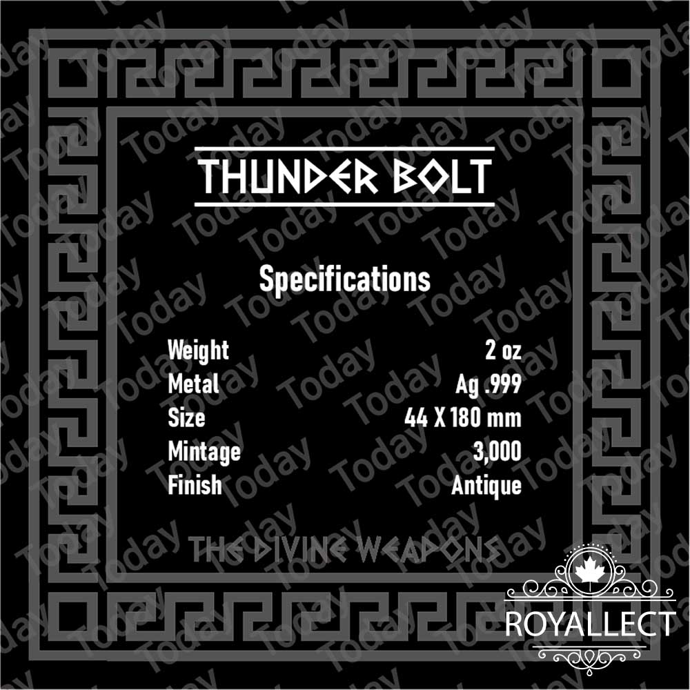 Thunderbolt The divine weapons Antique 2 Oz Silver Bar, , large