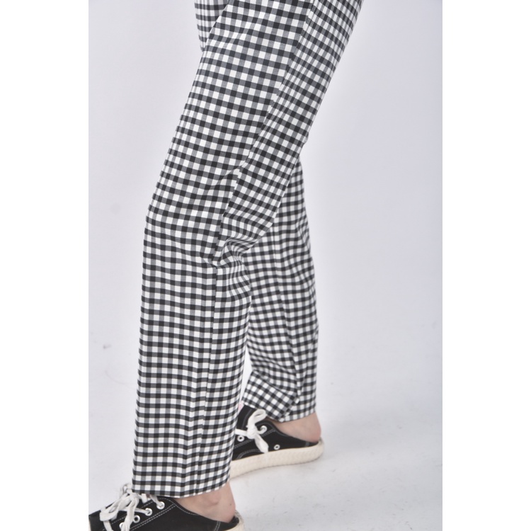 (S) marfa韓牌高腰格紋黑色長褲二手衣, , large