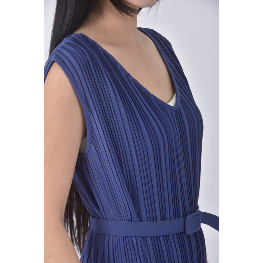 (M) 質感無袖藍色綁帶洋裝二手衣, , large