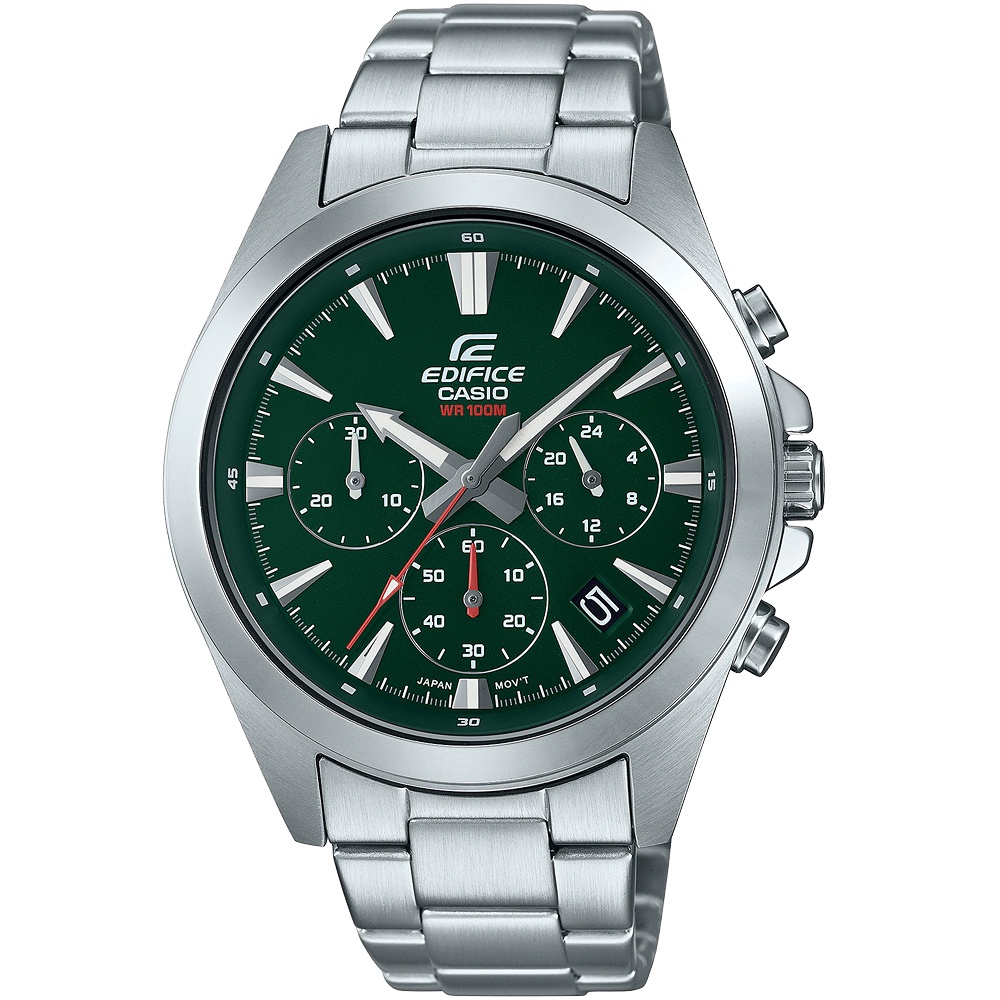 CASIO 卡西歐 EDIFICE 簡約運動風三眼計時手錶-綠 EFV-630D-3A, , large