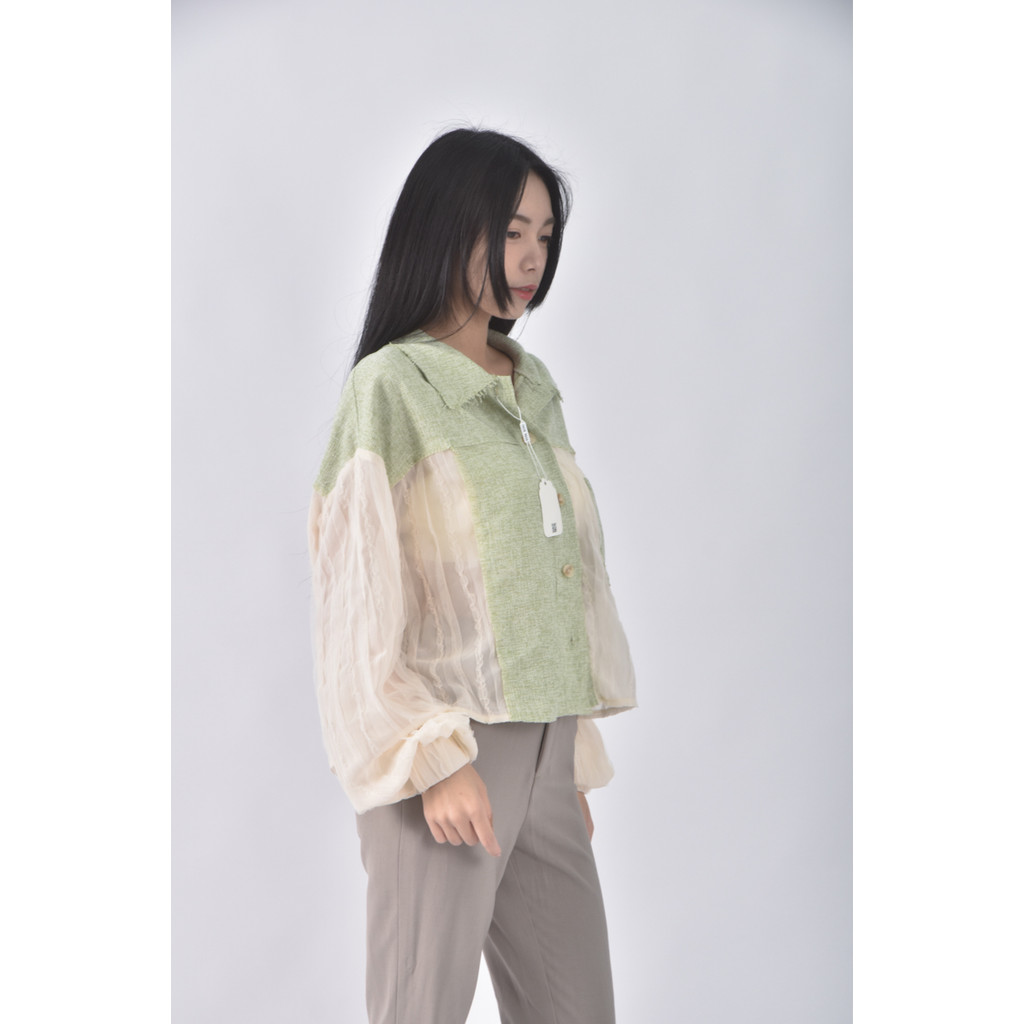(XL) uilui透紗綠色長袖上衣二手衣, , large