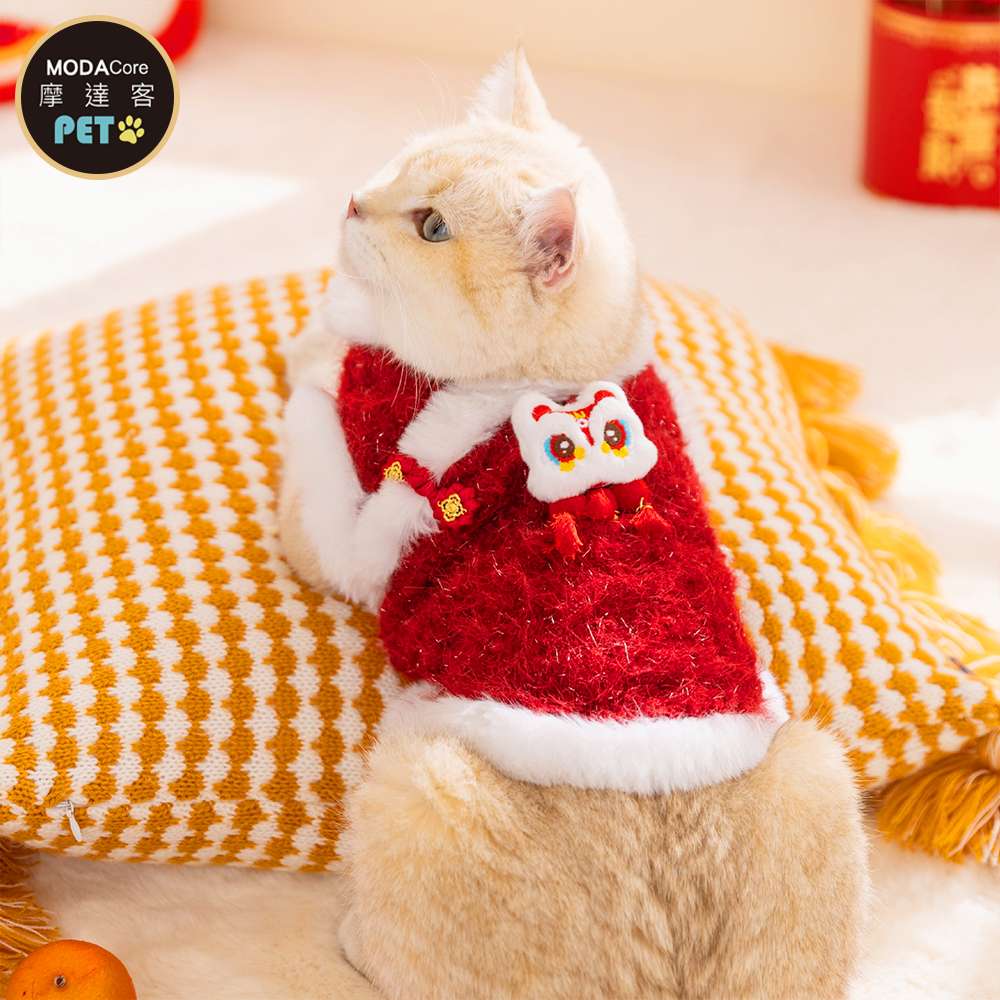 摩達客 寵物服飾 605新年喜氣醒獅流蘇造型唐裝｜狗貓春節拜年寵物衣 尺寸可選, , large