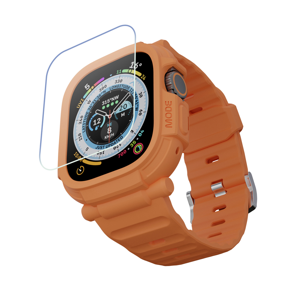 Elkson Apple Watch Ultra 49mm Quattro Pro 2.0一體成形錶帶9H鋼化膜-愛馬橘, , large