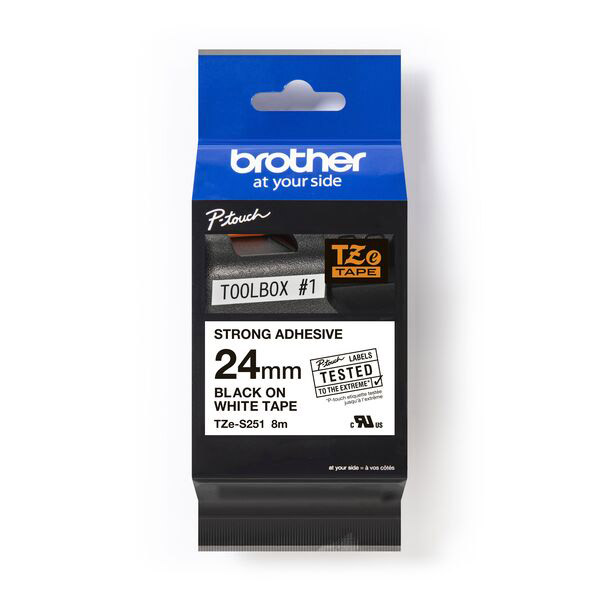 【 BROTHER】兄弟牌  白底黑字 24mmx8M 超黏性護貝標籤帶/ 包 TZe-S251, , large
