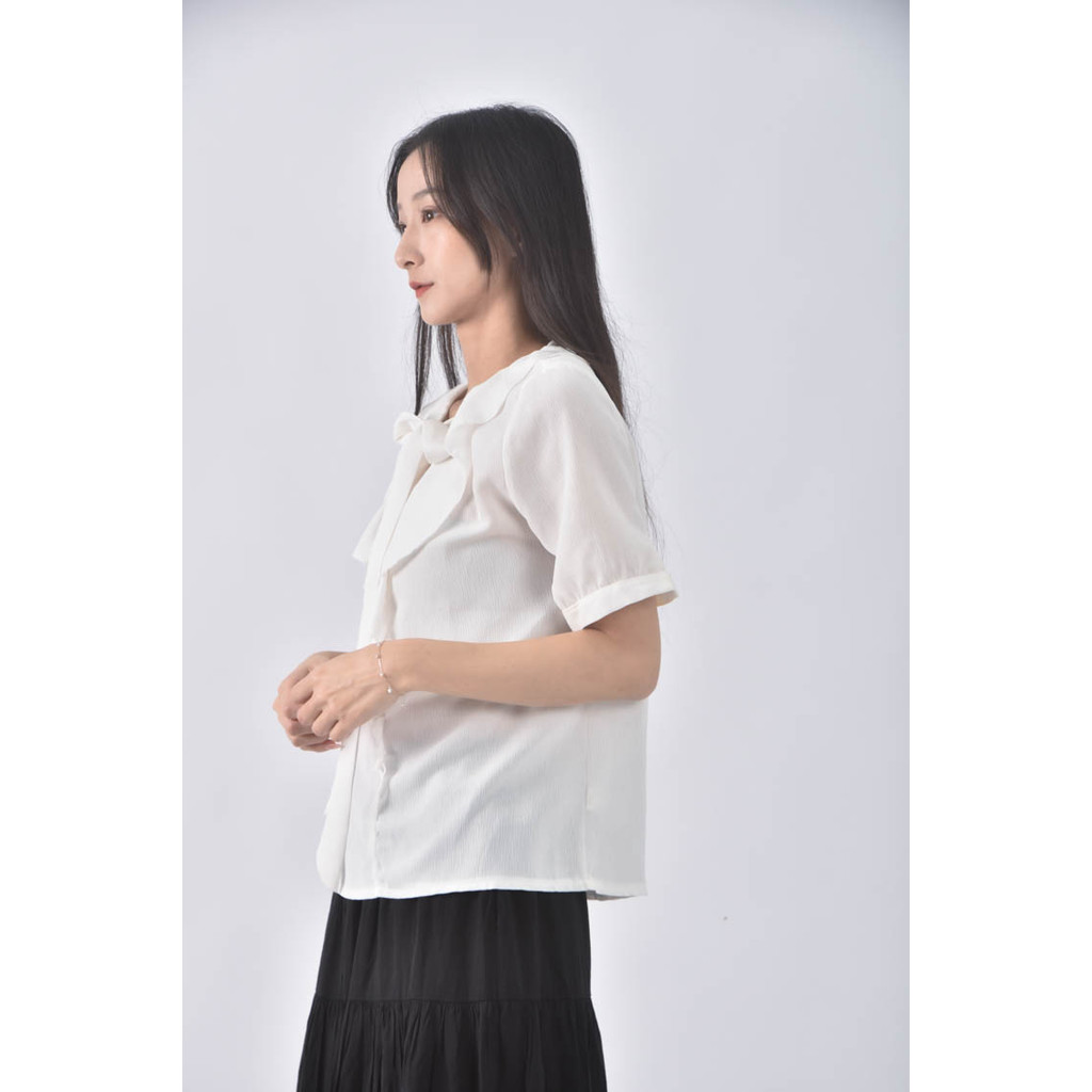(S) 綁帶白色短袖上衣二手衣, , large