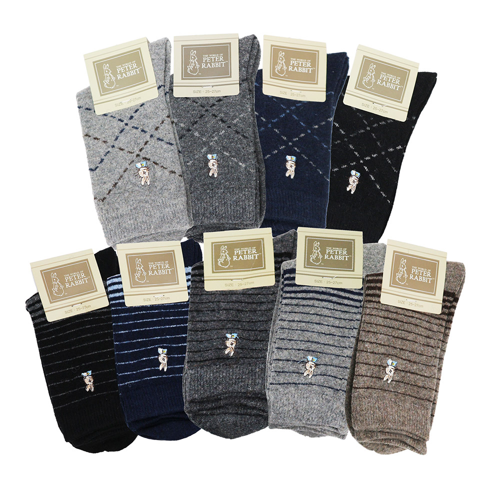 比得兔精繡羊毛男襪-25~27cm-SK6261/6262-6雙, , large