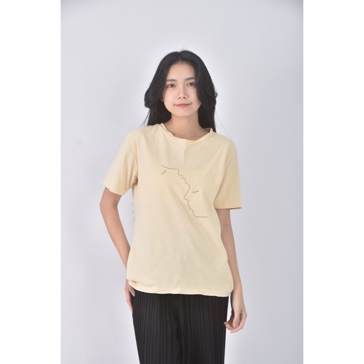 (S) 質感線條杏色短袖上衣二手衣, , large