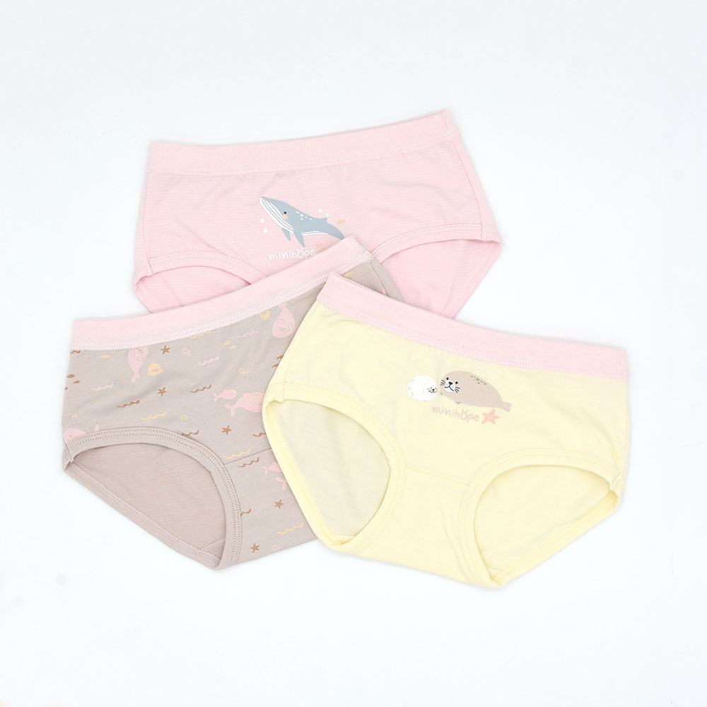 minihope美好的親子生活-沉靜海洋女童三角褲(3件組A), , large
