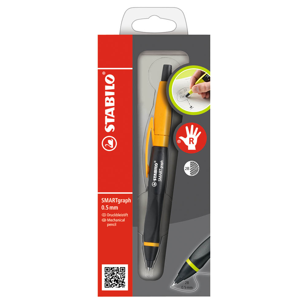 STABILO 德國 思筆樂 SMARTgraph 智能樂人體工學自動鉛筆 橘/黑桿2B右手用 /支 ST1842/4-12B, , large