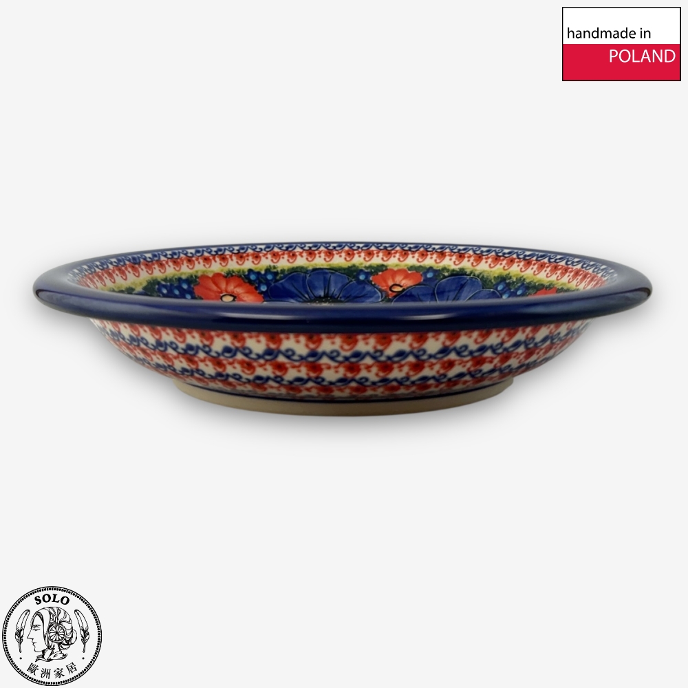 【SOLO歐洲家居】波蘭製 Cerraf 波蘭陶 22.5cm 深圓盤 意麵盤 圓盤 赤藍芳華系列, , large