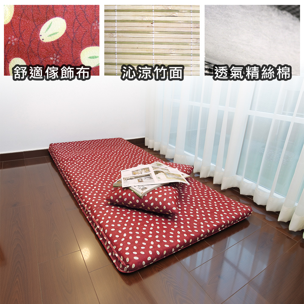 [台客嚴選] 棉花兔竹面單人透氣床墊附枕-紅兔 台灣製 學生床墊 單人床墊 外宿床墊 記憶枕, , large