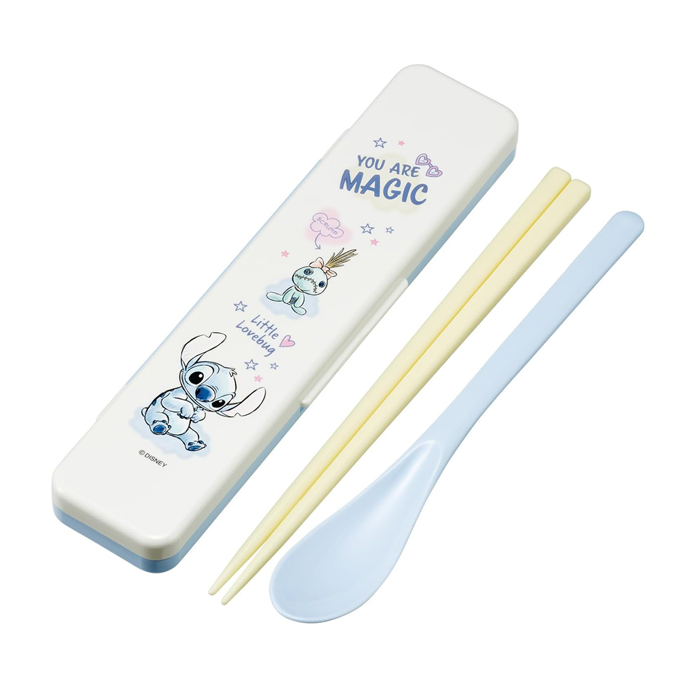 【百科良品】日本製 迪士尼 史迪奇 手繪風 環保筷子+湯匙組 18CM(日本境內版), , large
