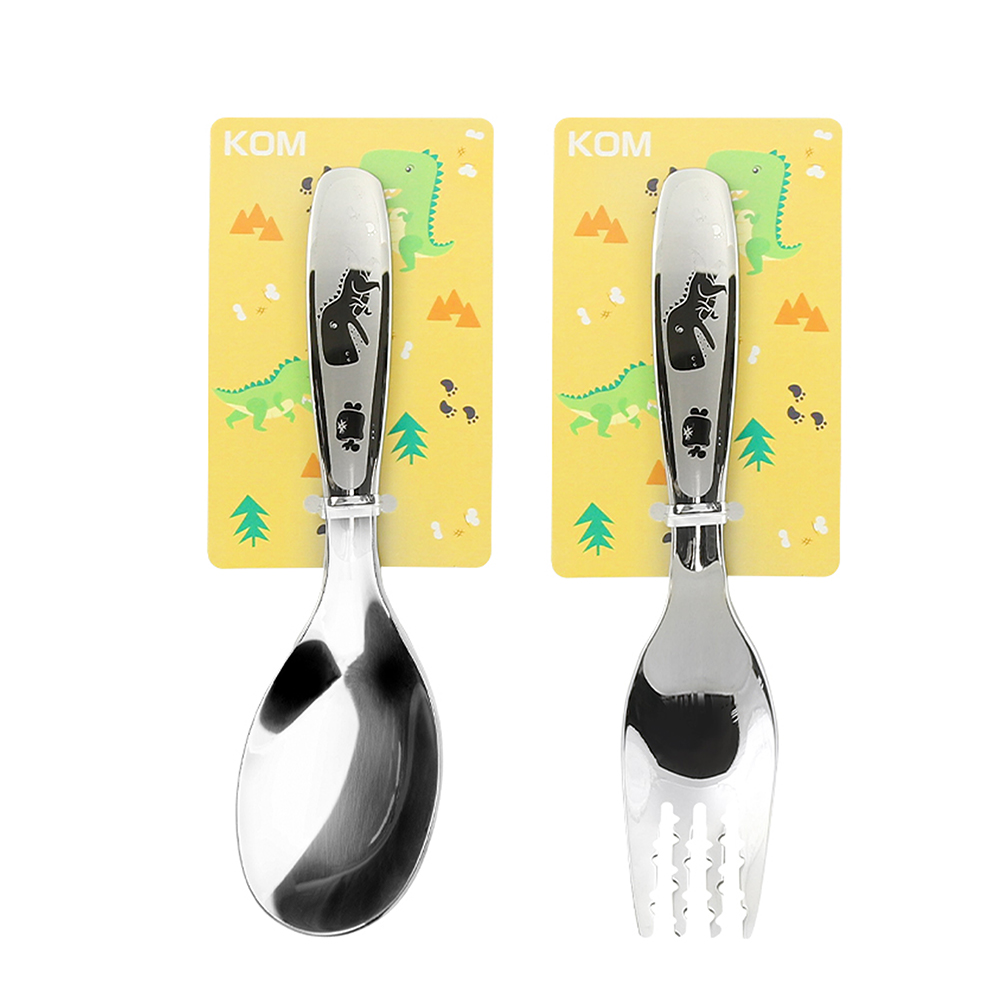 【一品川流】316不鏽鋼兒童平底匙-恐龍x3入+兒童叉x3入-1組, , large