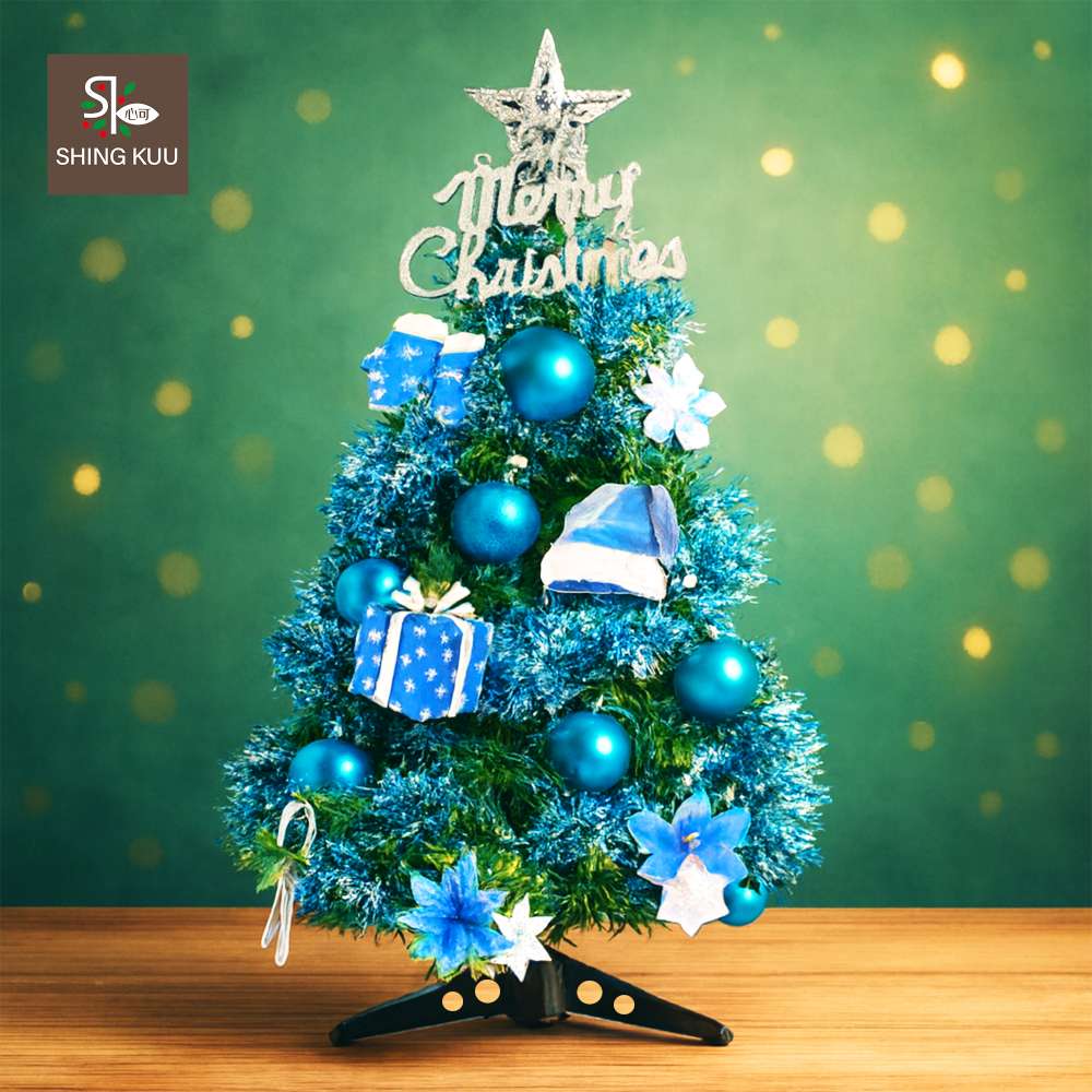 心可樂活-2尺60cm小美好套裝聖誕樹+1號藍雪禮物夢彩繪木片飾品組_不含燈款_台灣本島免運費, , large