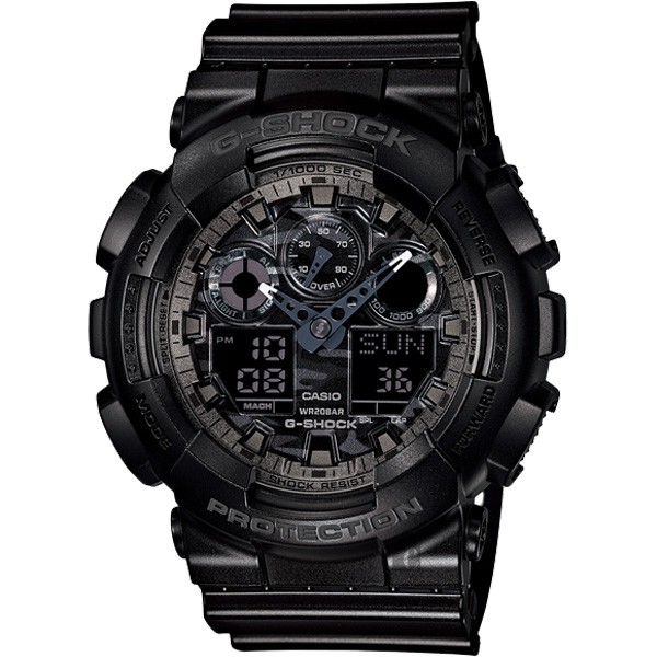 CASIO 卡西歐 G-SHOCK 迷彩叢林雙顯錶-灰 GA-100CF-1A, , large