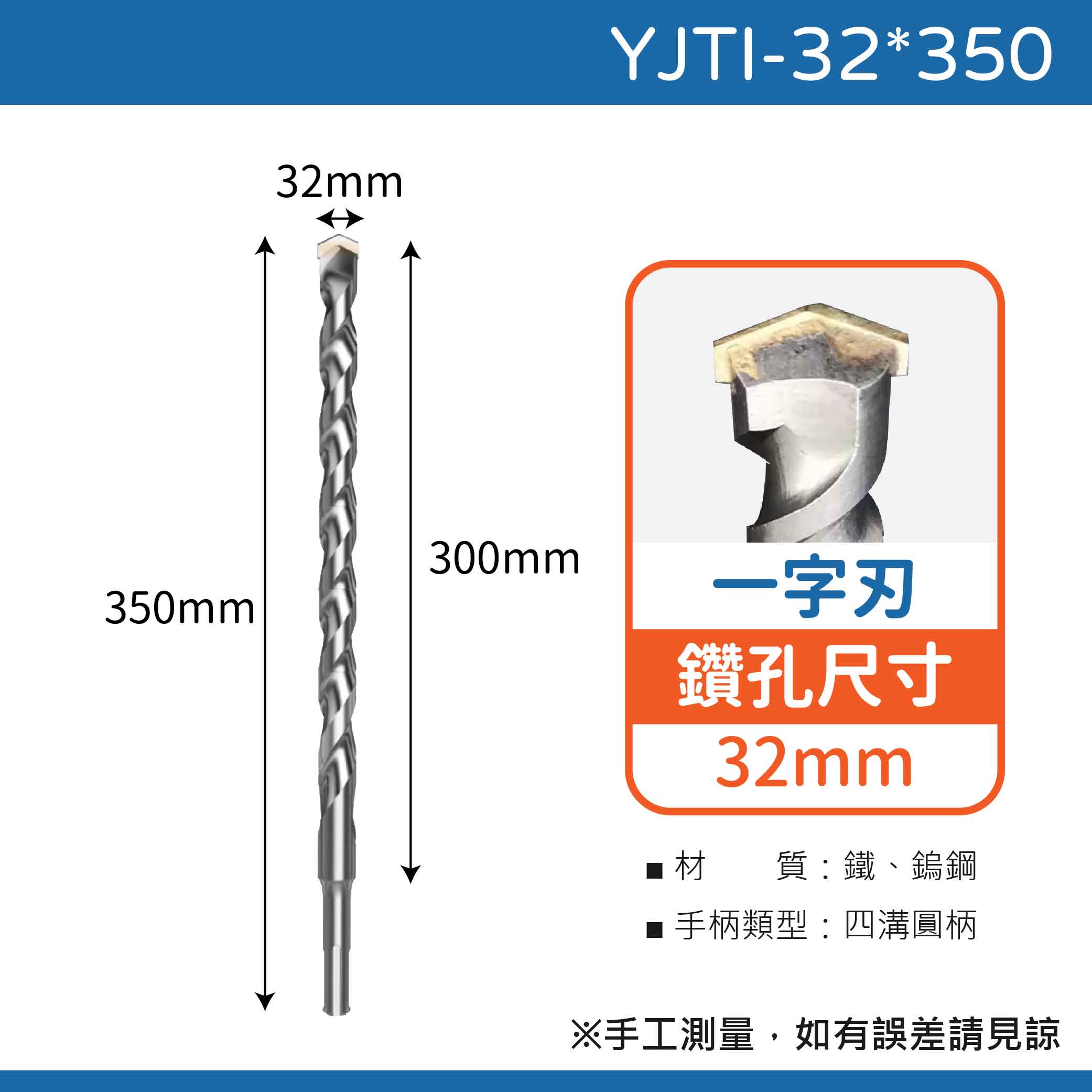 鉅玉經典｜TIGER虎牌 一字刃四溝水泥鑽尾 YJTI-32*350
