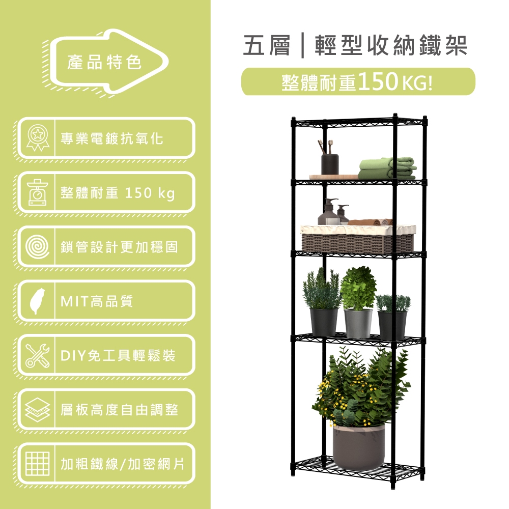 KIWISH 60x30x210H Black 5-Tier Wire Shelving Unit | Heavy Duty Metal Storage Rack | Made in Taiwan, Free Shipping, , large