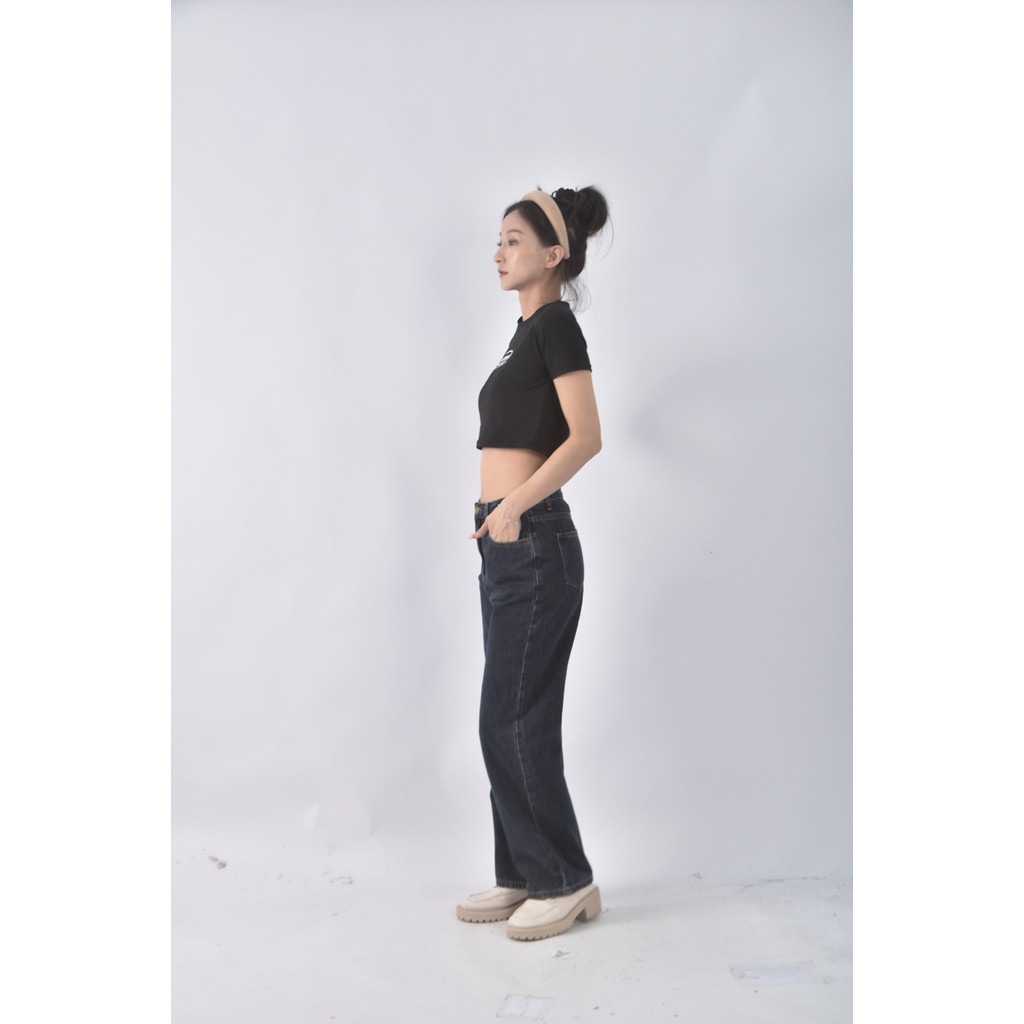 (S) vegetable高腰丹寧牛仔素面藍色長褲二手衣, , large