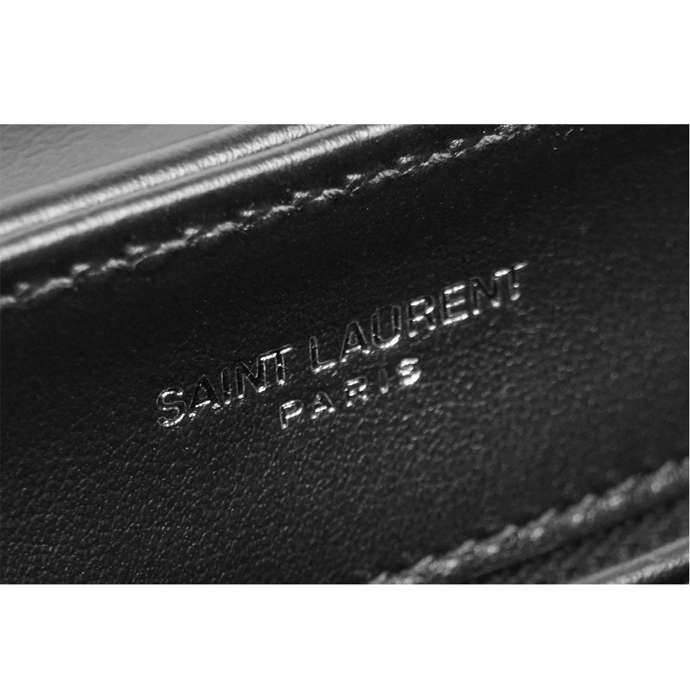 YSL Monogram Lou Lou 黑釦V紋小牛皮斜背包(MINI)/黑色, , large