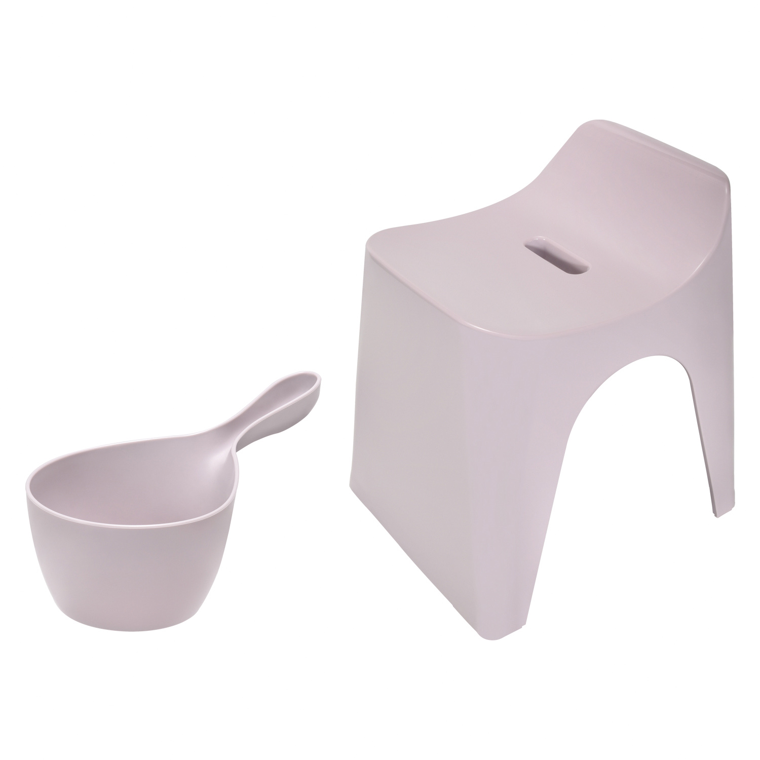 【HUBATH】Japan-Made Curved Bathroom Stool 25cm with Water Ladle – 2-Piece Set (Ag+ Antibacterial Material / Supports up to 100kg / Water-Repellent Design / Bath Stool) – Lilac, , large