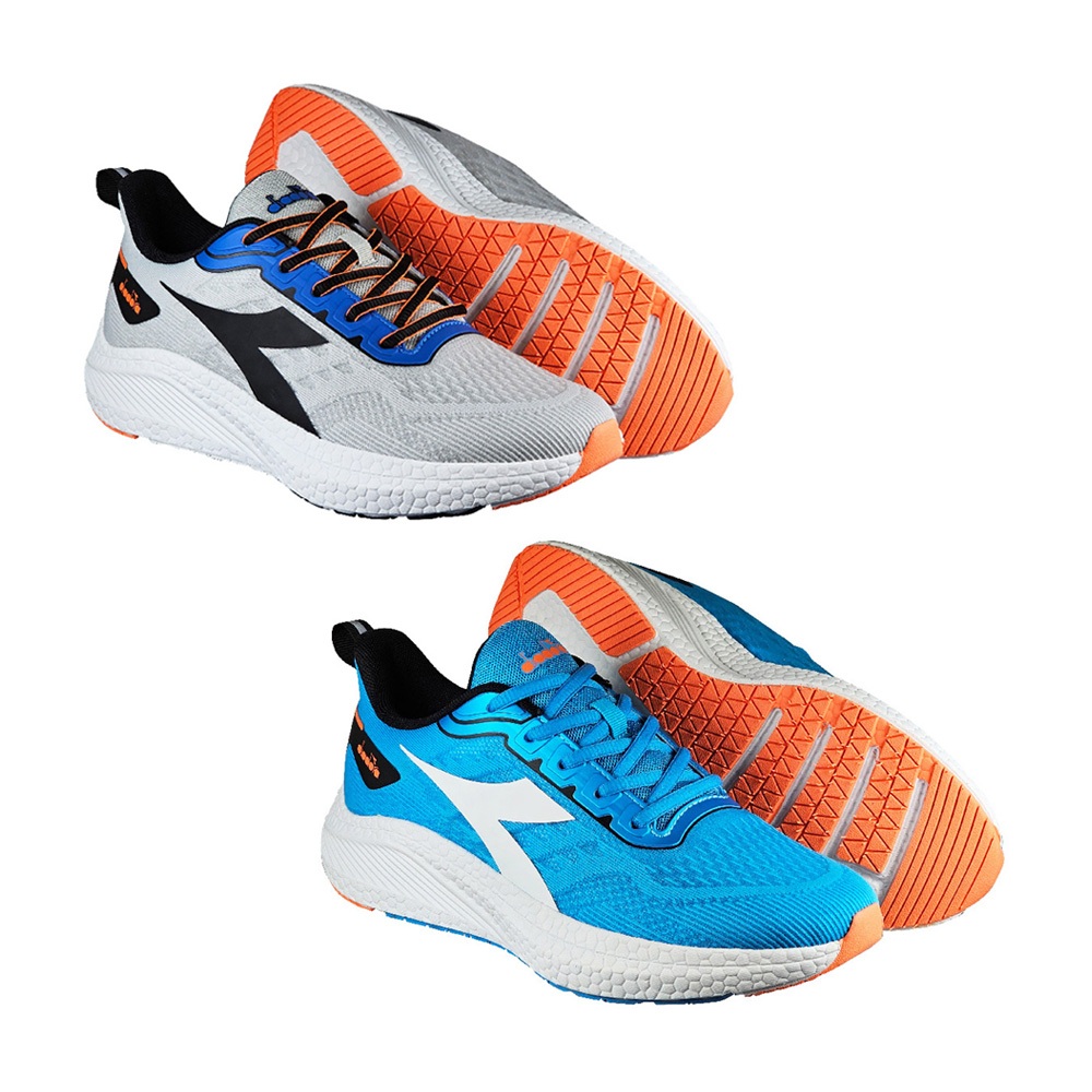 DIADORA迪亞多那 颶風者避震慢跑鞋 男運動鞋 男鞋 時尚 撞色 一體成型 透氣 吸震 減壓 輕量 抗菌鞋墊 灰 藍