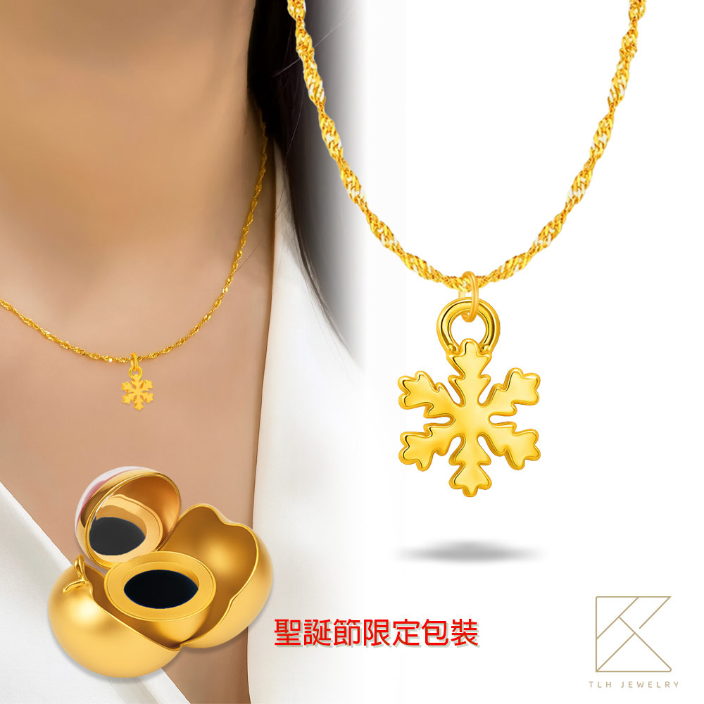 【TLH】聖誕節禮物 黃金項鍊 浪漫雪花 純金999 約重0.69錢±0.05 (附卡片 送禮 交換禮物), , large
