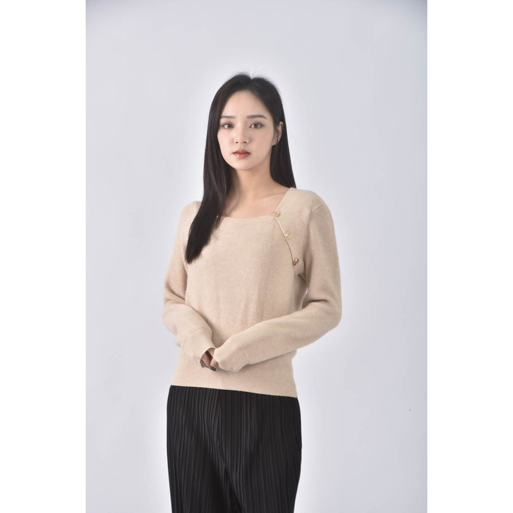 (S) 質感假兩件杏色長袖上衣二手衣, , large