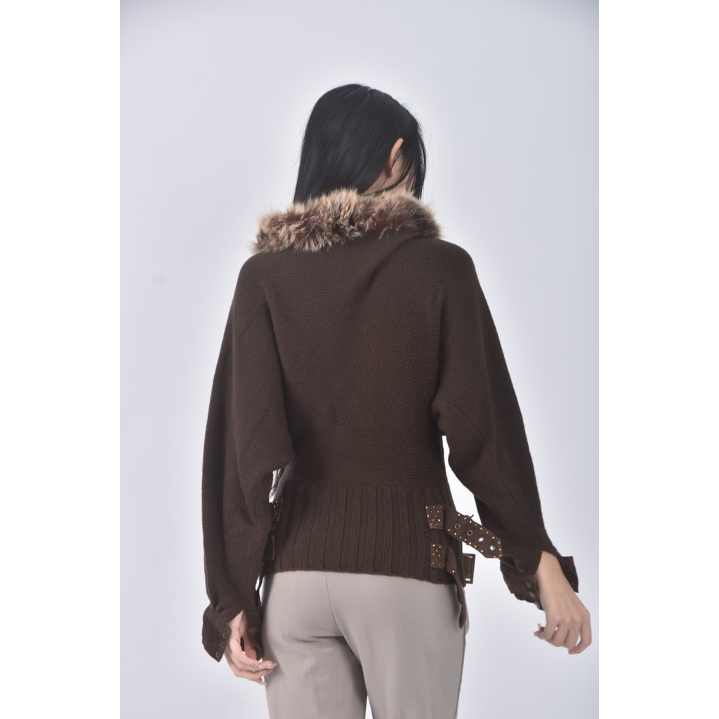 (S) tian lun質感針織領口刷毛棕色長袖上衣二手衣, , large