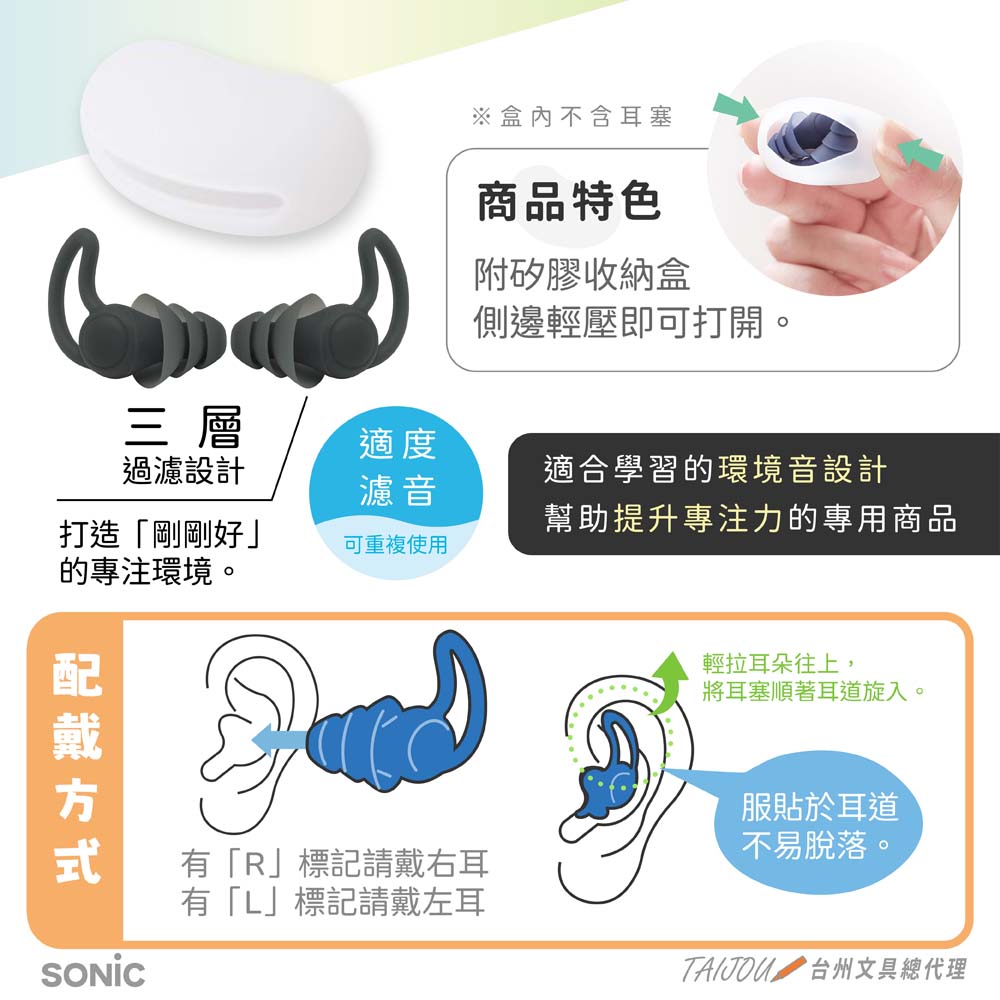 【龍品文創】日本SONIC SP-2037 專注耳塞-K沉靜藍, , large